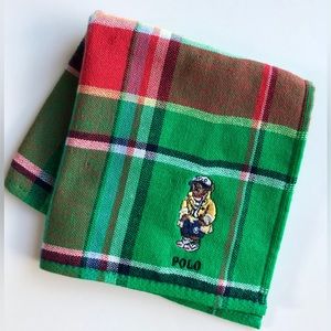 Ralph Lauren Polo Bear Handkerchief 100% Cotton Green Red Tartan Plaid